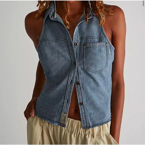Free People We The Free Carly Stripe Vest Size L - Picture 1 of 9